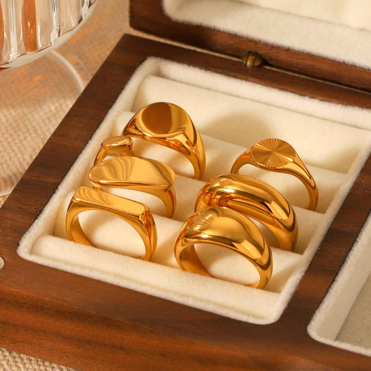 Minimalist Geometric Stainless Steel Ring for Women with 18K Gold Plating Titanium Steel Finish