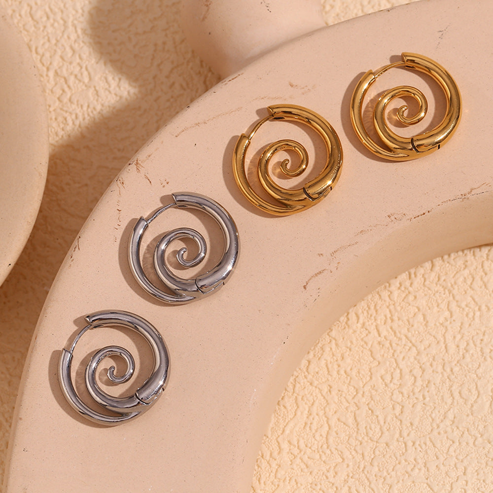 Minimalist Spiral Snail Earrings for Women Stainless Steel with 18K Gold Plating Geometric Design Fashion Office Wear