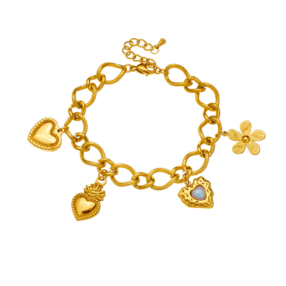 Personalized Gold Plated Stainless Steel Flower Heart O-Chain Bracelet