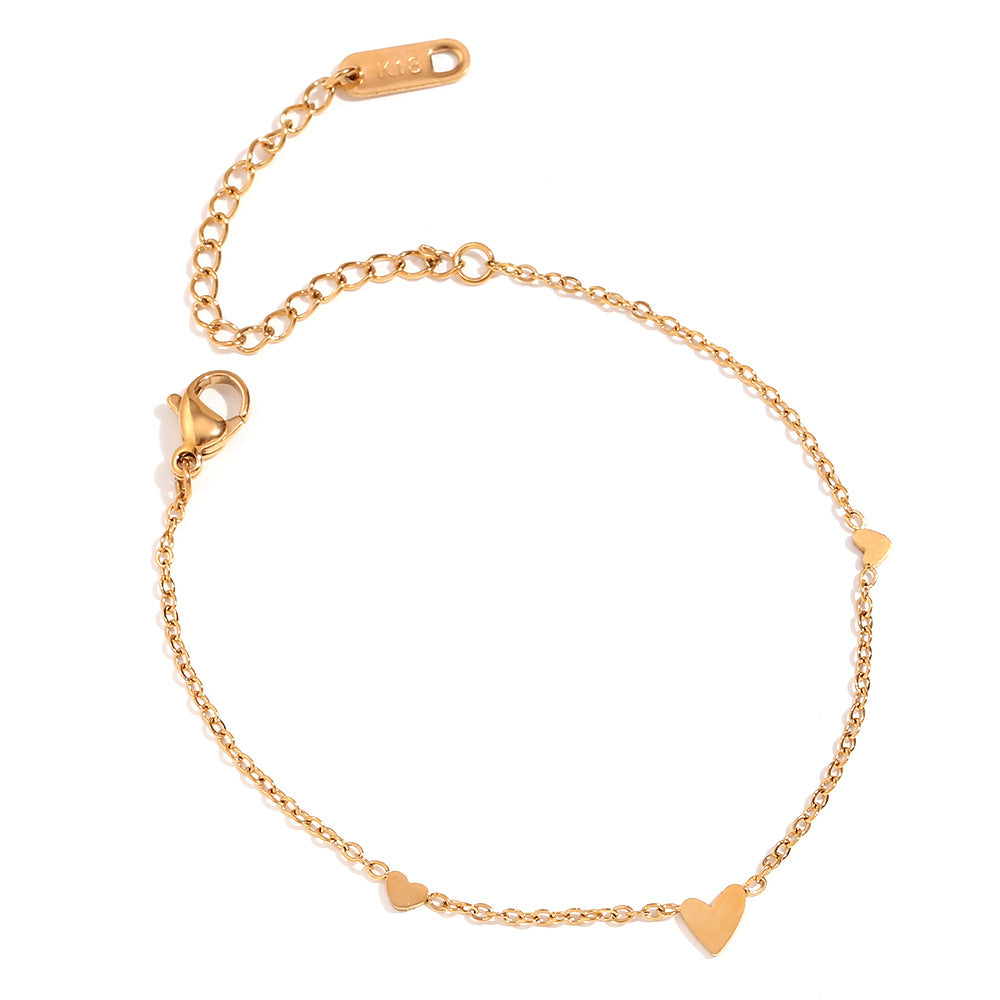 Minimalist Fashion Heart-Shaped Titanium Steel Bracelet with 18K Gold Plating for Women