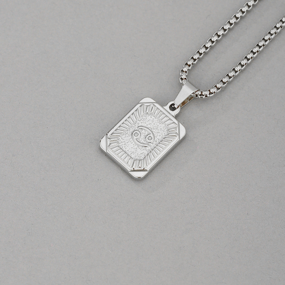Collana con Pendente Zodiacale Geometrico Minimalista in Acciaio Inossidabile con Finitura Placcata per Uomo e Donna