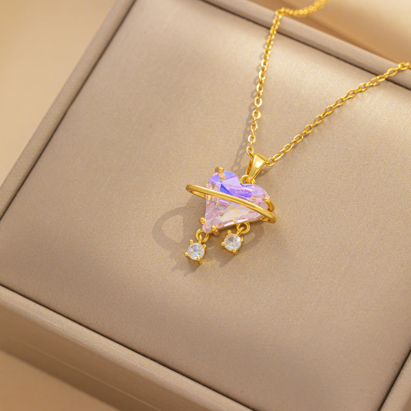 Collar con colgante minimalista de nudo de lazo de acero de titanio para mujer con cadena de serpiente chapada