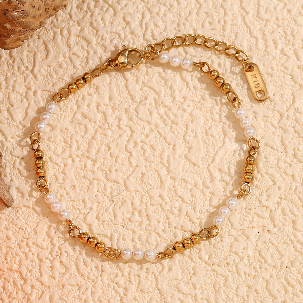 Fashionable Vintage-Inspired Geometric Beaded Bracelet for Women Made of Stainless Steel with 18K Gold Plating