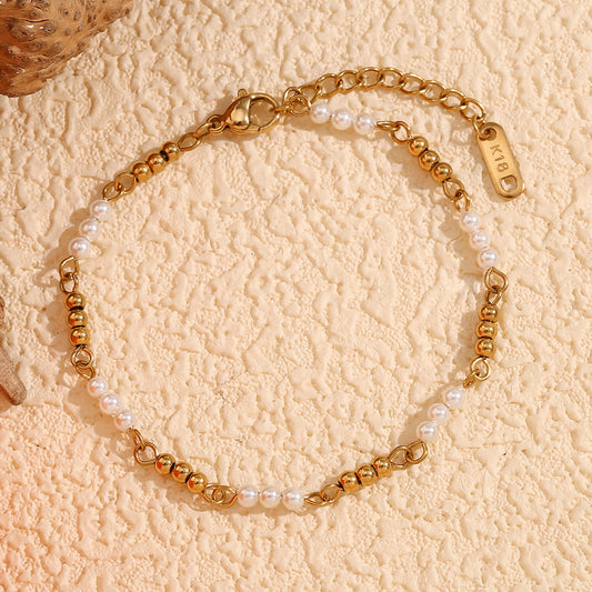 Fashionable Vintage-Inspired Geometric Beaded Bracelet for Women Made of Stainless Steel with 18K Gold Plating