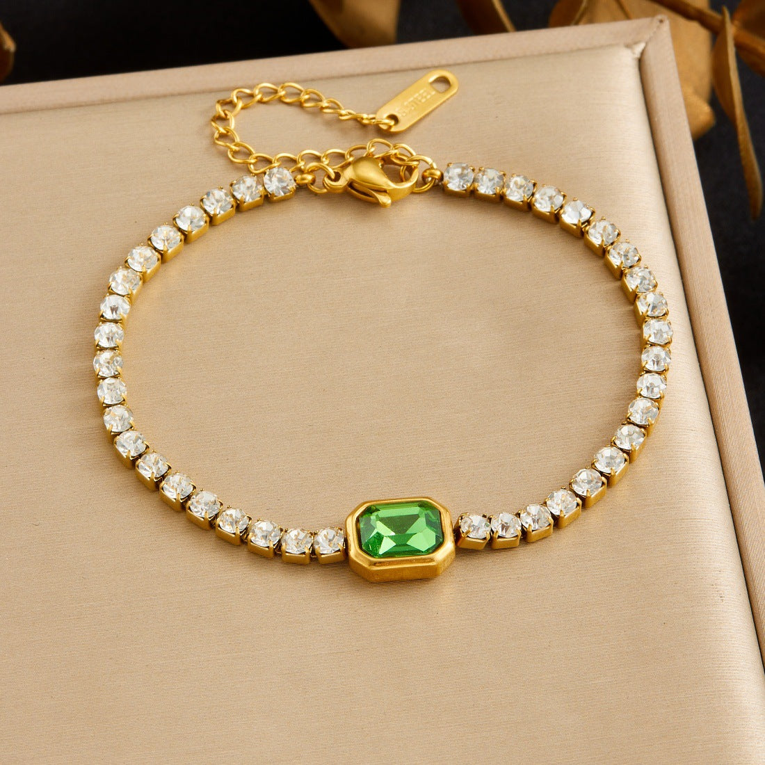 Minimalist Luxury Square Geometric Gold Plated Stainless Steel Bracelet with Cubic Zirconia for Women