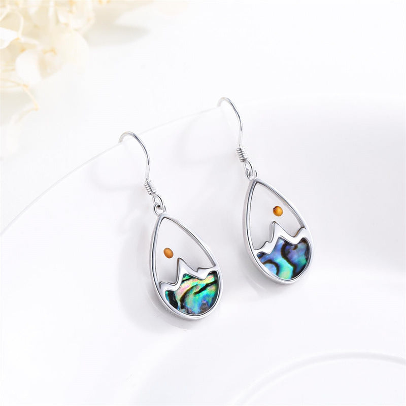 Minimalist Mustard Seed Abalone Shell Hook Earrings for Women in Stainless Steel with Polished Finish