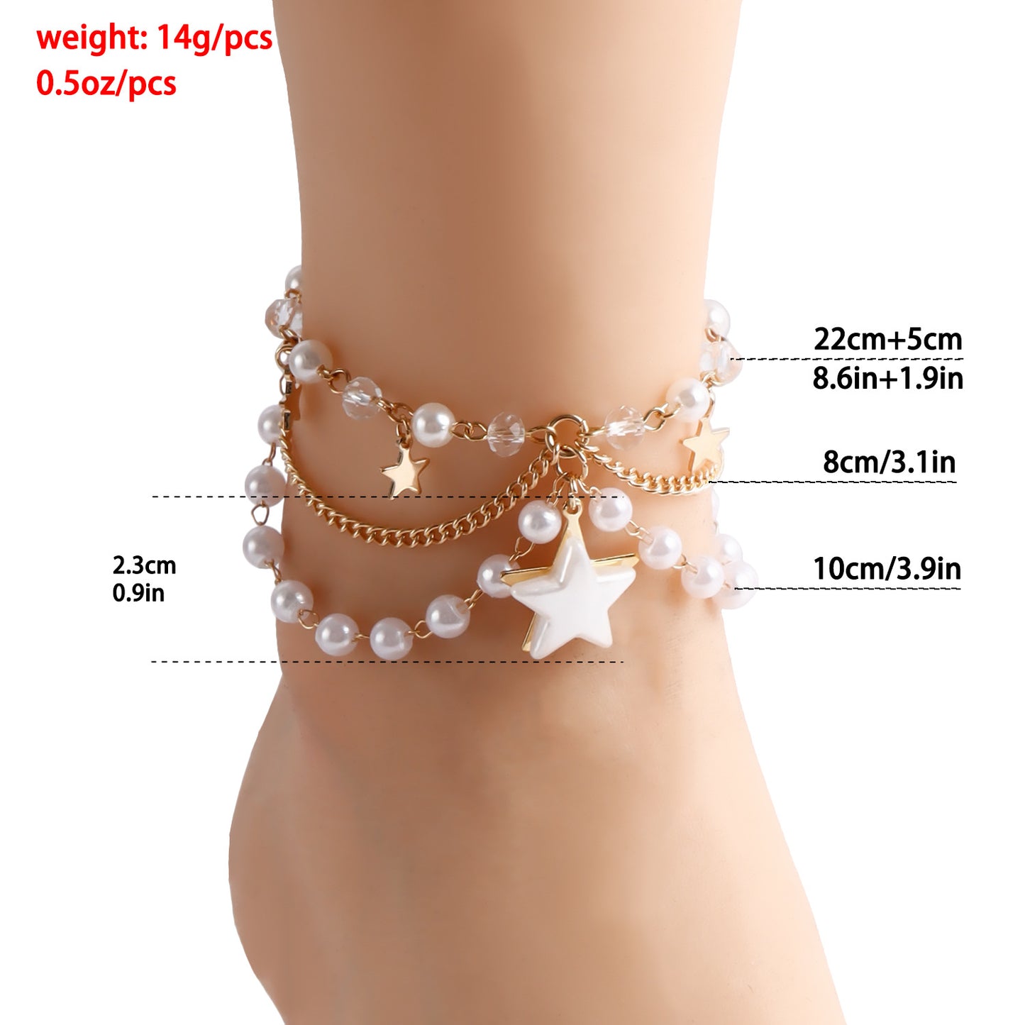 Tobillera con colgante de estrella geométrica minimalista para mujer con cadena de resina y diseño tridimensional en capas