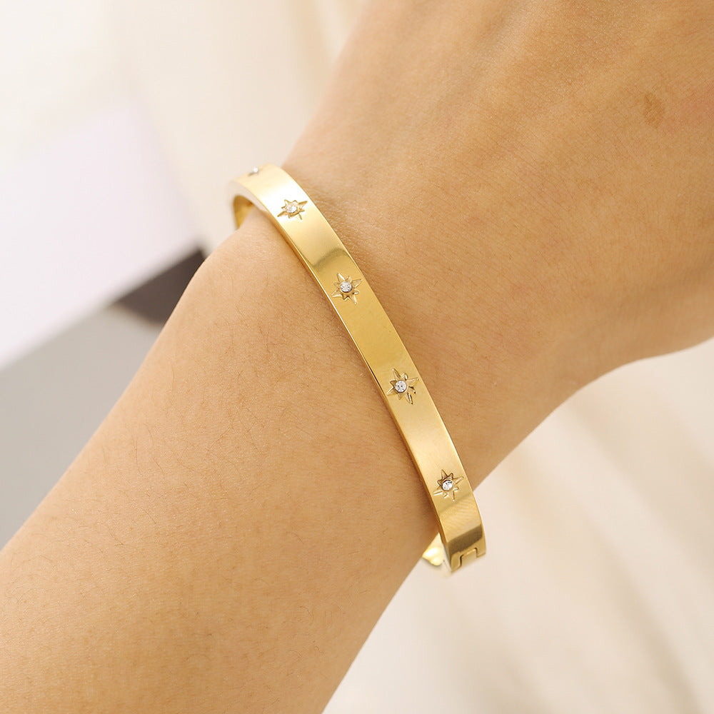 Unique Geometric Star Titanium Steel Bracelet with Cubic Zirconia Inlay