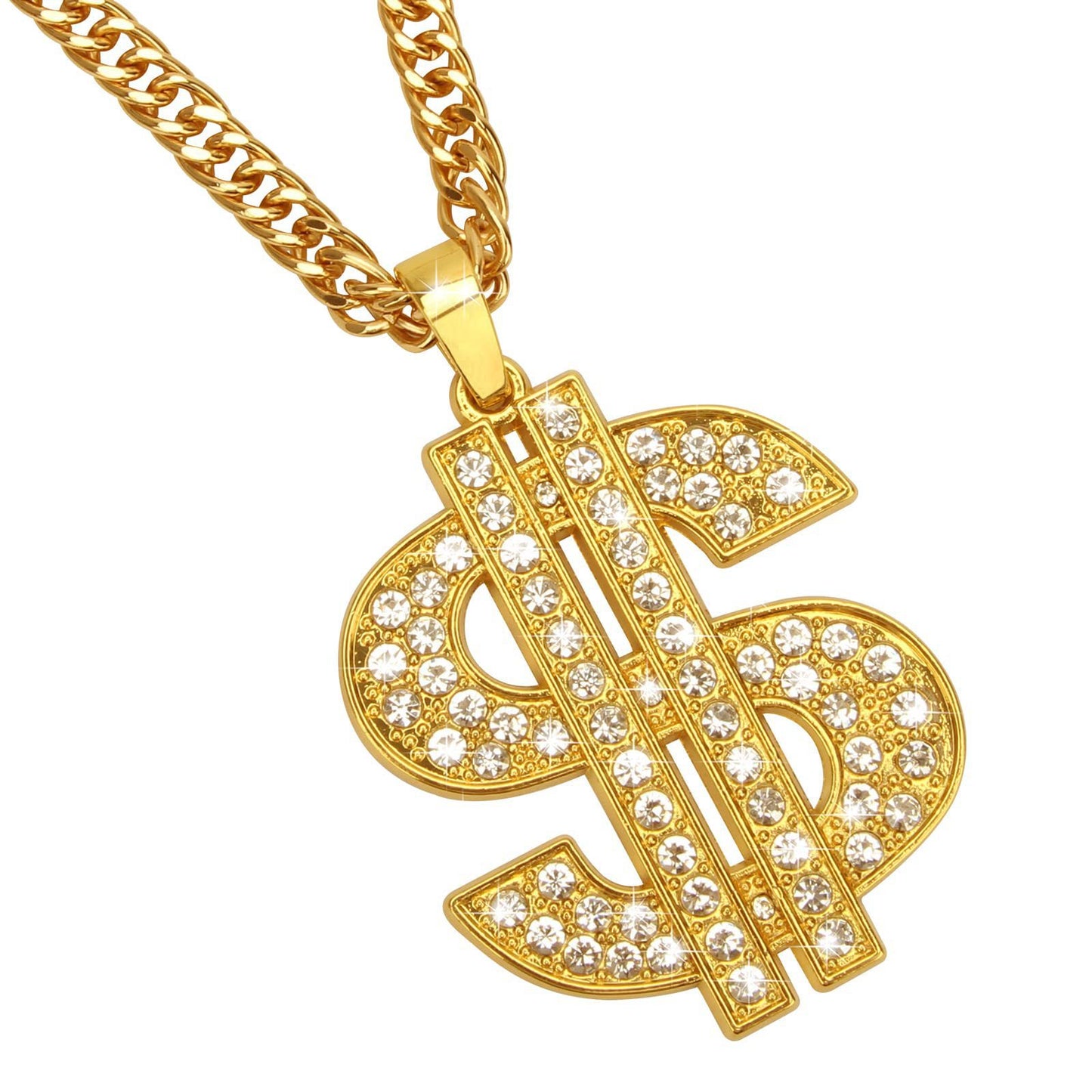 Bold Hip Hop Style Dollar Sign Pendant Necklace for Men and Women, Polished Alloy Chain with Titanium Steel Pendant