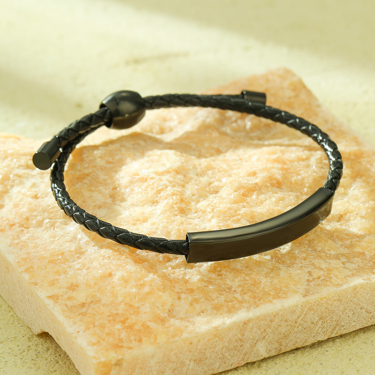 Vintage Style Adjustable Braided Wax Cord Stainless Steel Bracelet for Women with Plated Finish