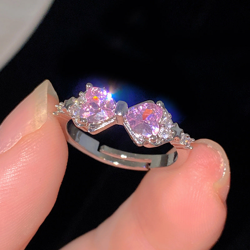 Sweet Cubic Zirconia Inlay Brass Bow Ring for Women
