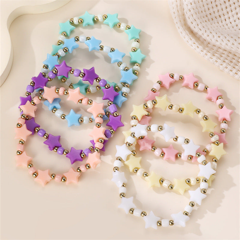 Braccialetto Minimalista a Stella con Perline per Bambini Realizzato in Plastica e Resina con Accenti Floreali Colorati