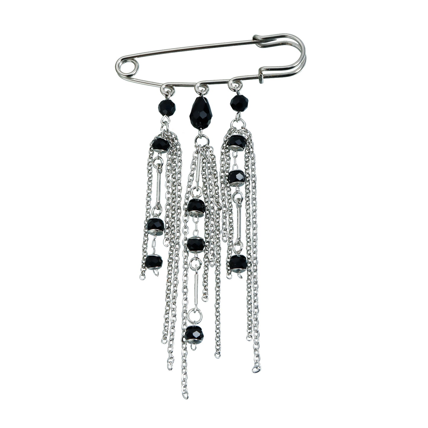 Fashion Geometric Black Crystal Tassel Brooch for Women Elegant Alloy Plated Pin Accessory