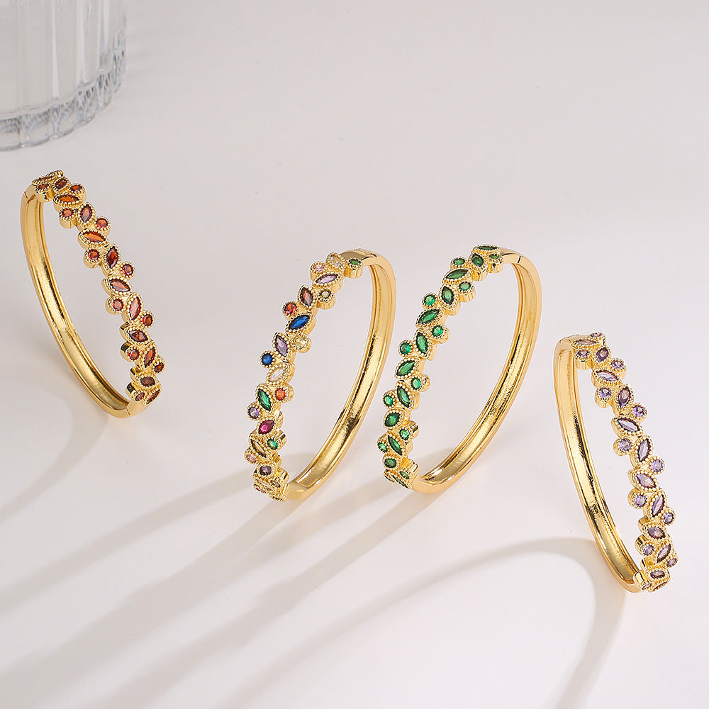 Elegant Geometric Copper Bracelet with 18K Gold Plating and Micro-Pave Zirconia for Women