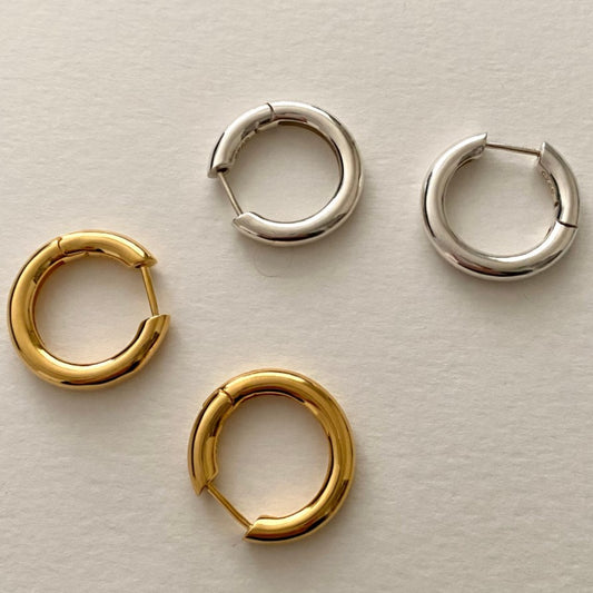 Pendientes de aro geométricos pulidos de plata de ley 925 minimalistas para mujer