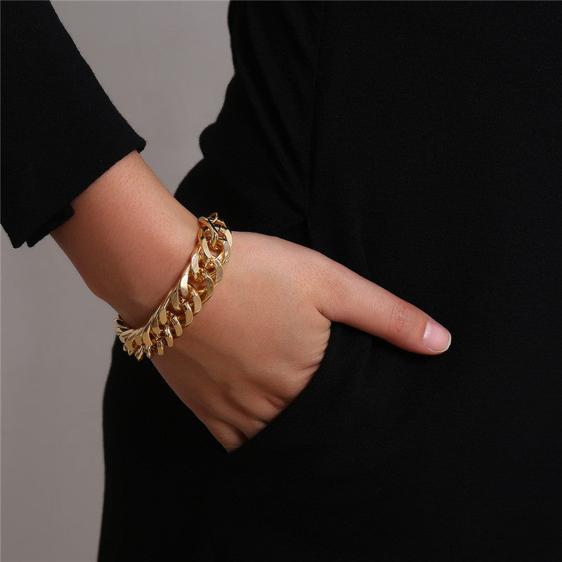 Vintage Punk Geometric Round Plated Alloy Chain Bracelet Unisex