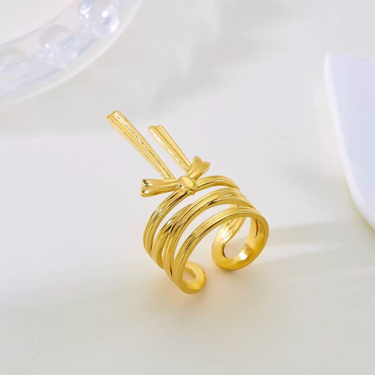 Elegant Gold Plated Stainless Steel Butterfly Star Geometric Ring