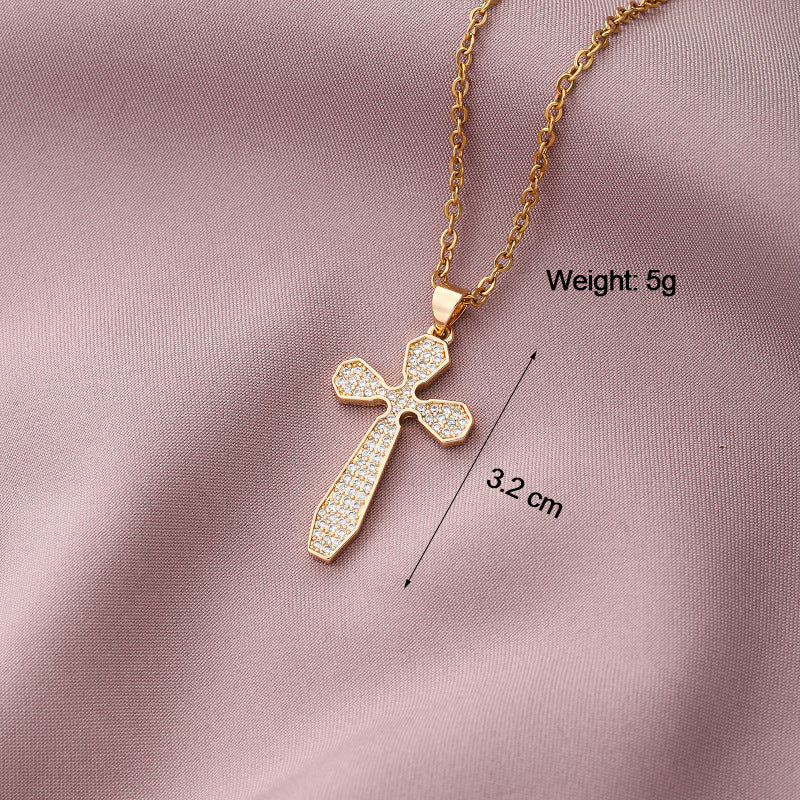 Collar Minimalista de Cobre con Colgante de Cruz e Incrustaciones de Pedrería en Cadena O para Uso Unisex
