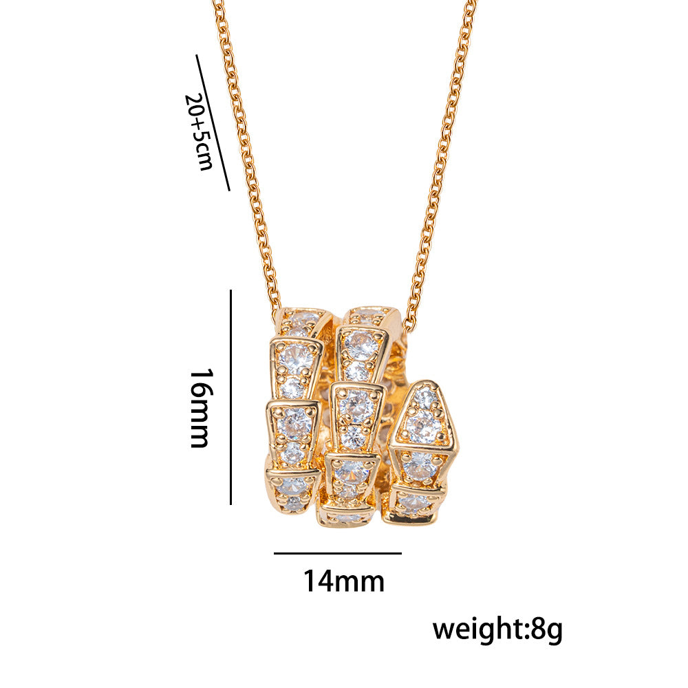 Orecchini di lusso minimalisti in rame a forma di serpente con intarsi in zircone, set di gioielli di moda regolabili per donne e uomini