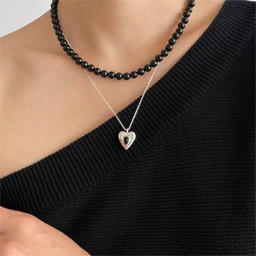 Minimalist Heart Pendant Necklace in 925 Sterling Silver with Plated Finish, Delicate Cross Chain, Fresh and Sweet Style