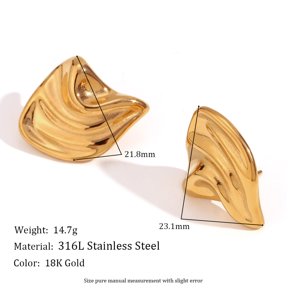 Fashionable Vintage-Inspired Irregular Geometric Heart-Shaped Stainless Steel Earrings with 18K Gold Plating