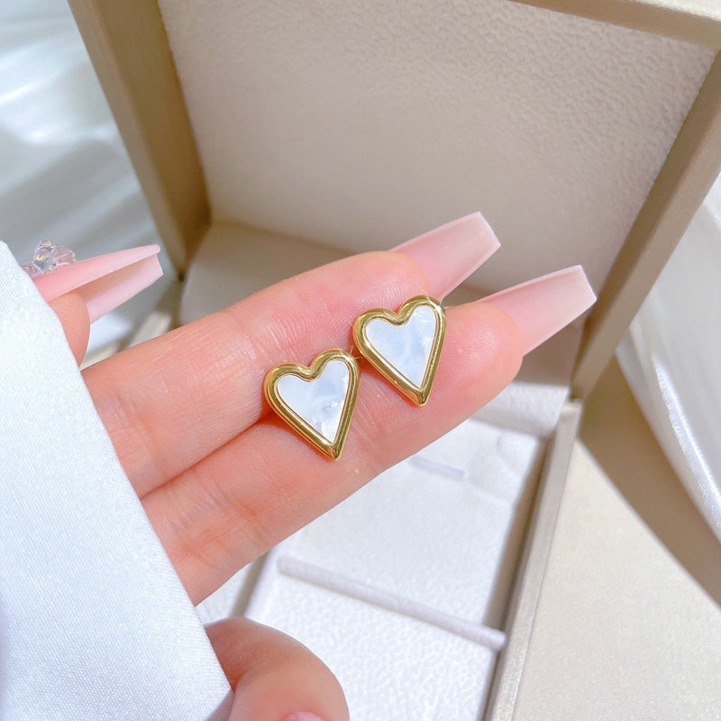 Minimalist Titanium Steel Heart-Shaped Shell Earrings for Women Elegant Cold-Tone Party Jewelry