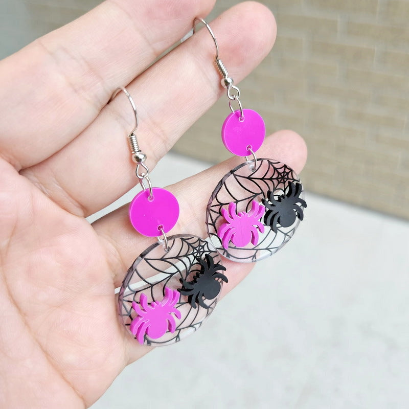 Pendientes Góticos de Murciélago Acrílicos con Diseño de Telaraña para Halloween para Mujer