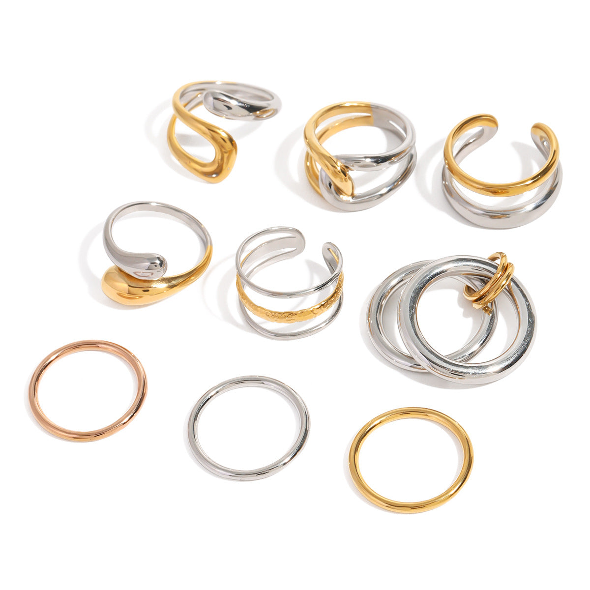 Elegant Geometric Two-Tone Plated Stainless Steel Ring for Women