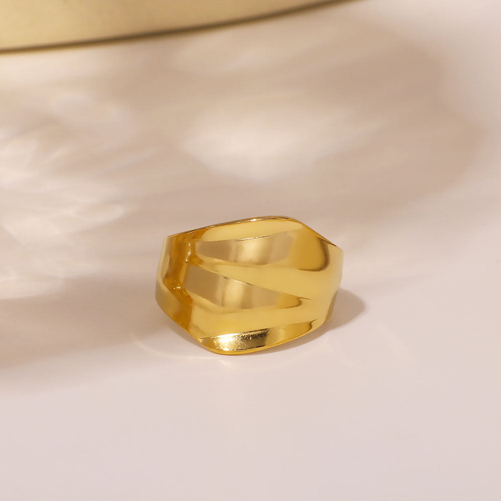 Anello Minimalista in Acciaio Inossidabile Geometrico con Design ad Arco Concavo e Superficie Lucida per Dito Indice Unisex