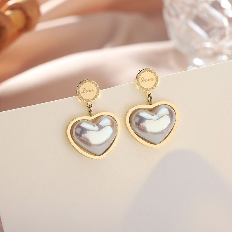 Minimalist Titanium Steel Shell Heart Earrings with Geometric Design and Plated Finish for Women