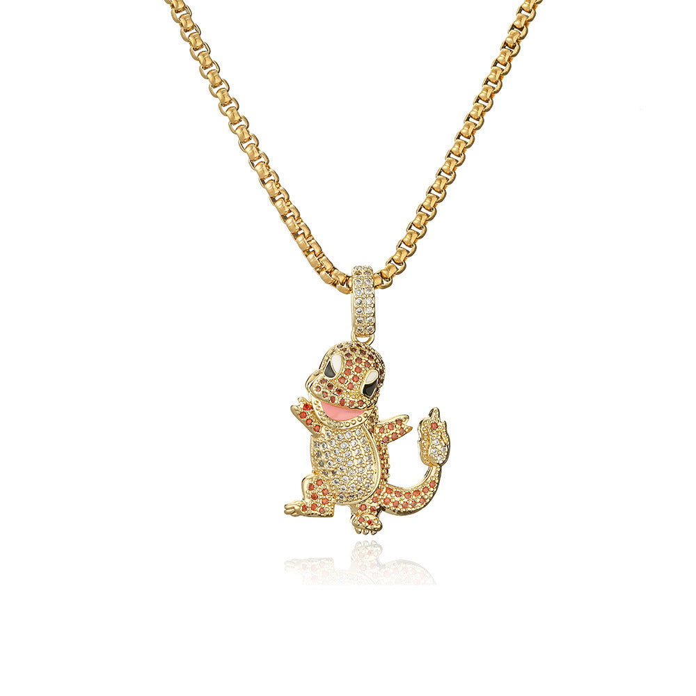 Geometric Dinosaur and Scorpion Pendant Necklace for Women in Copper with Gold Plating and Zircon Inlay