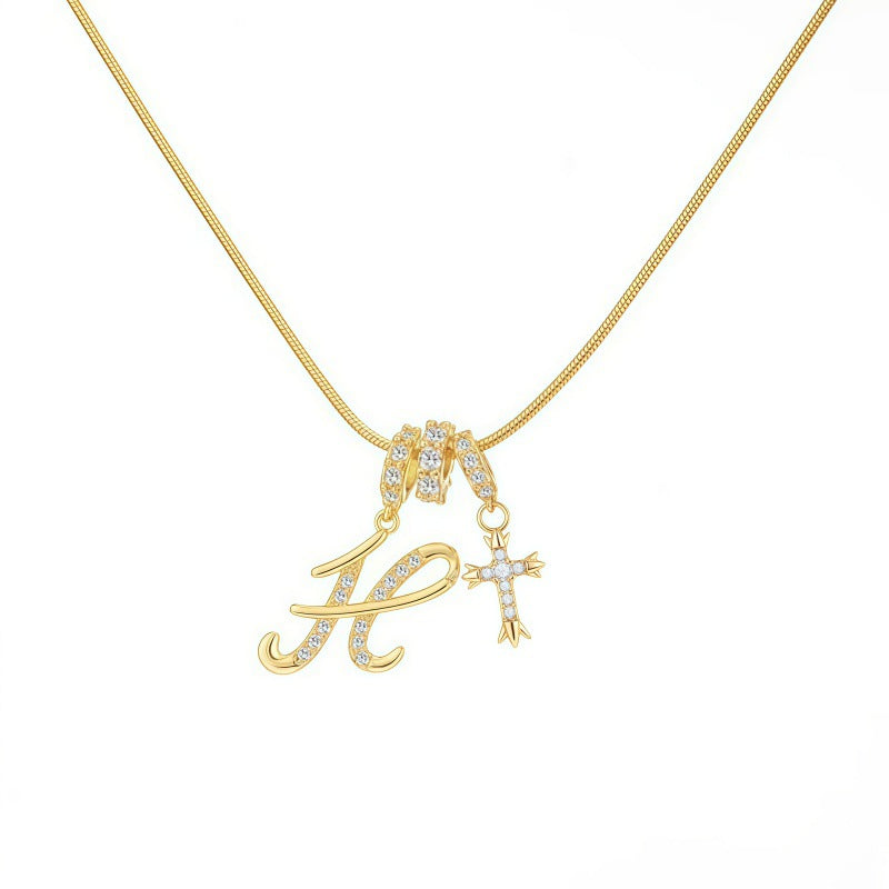 Sweet 22K Gold Plated Letter Titanium Steel Pendant Brass Cable Chain Necklace Unisex