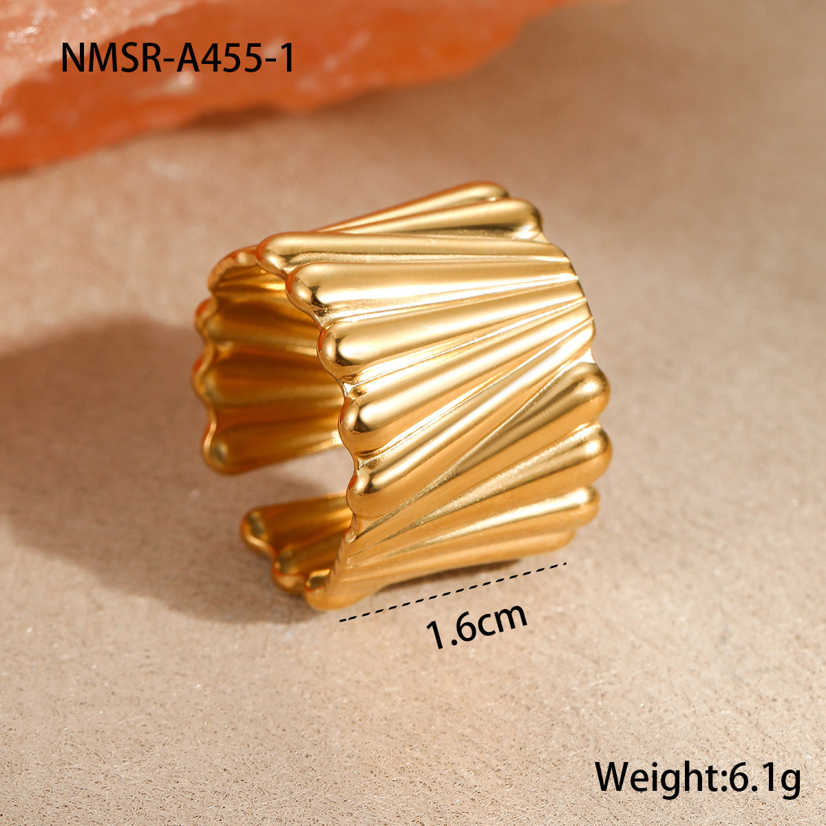 Anello da donna in acciaio al titanio placcato oro 18 carati, modello geometrico minimalista a fascia larga