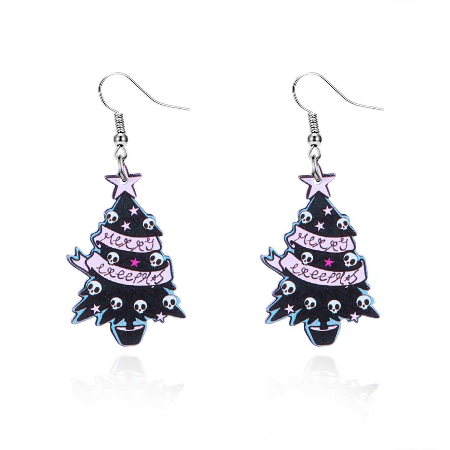Pendientes acrílicos juguetones de fantasma y calavera florales de Halloween para mujer con diseño calado geométrico