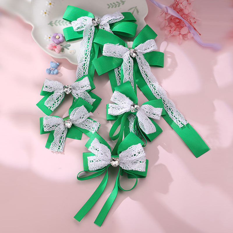 Sweet Cute Bow Hair Clip for Girls with Lace Ribbon and Ruffled Design, Plastic Resin Duckbill Hairpin in Princess Style