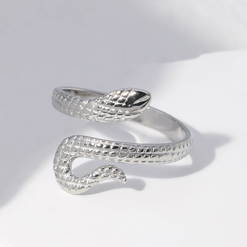 Anello aperto a serpente minimalista in acciaio inossidabile da donna con finitura placcata