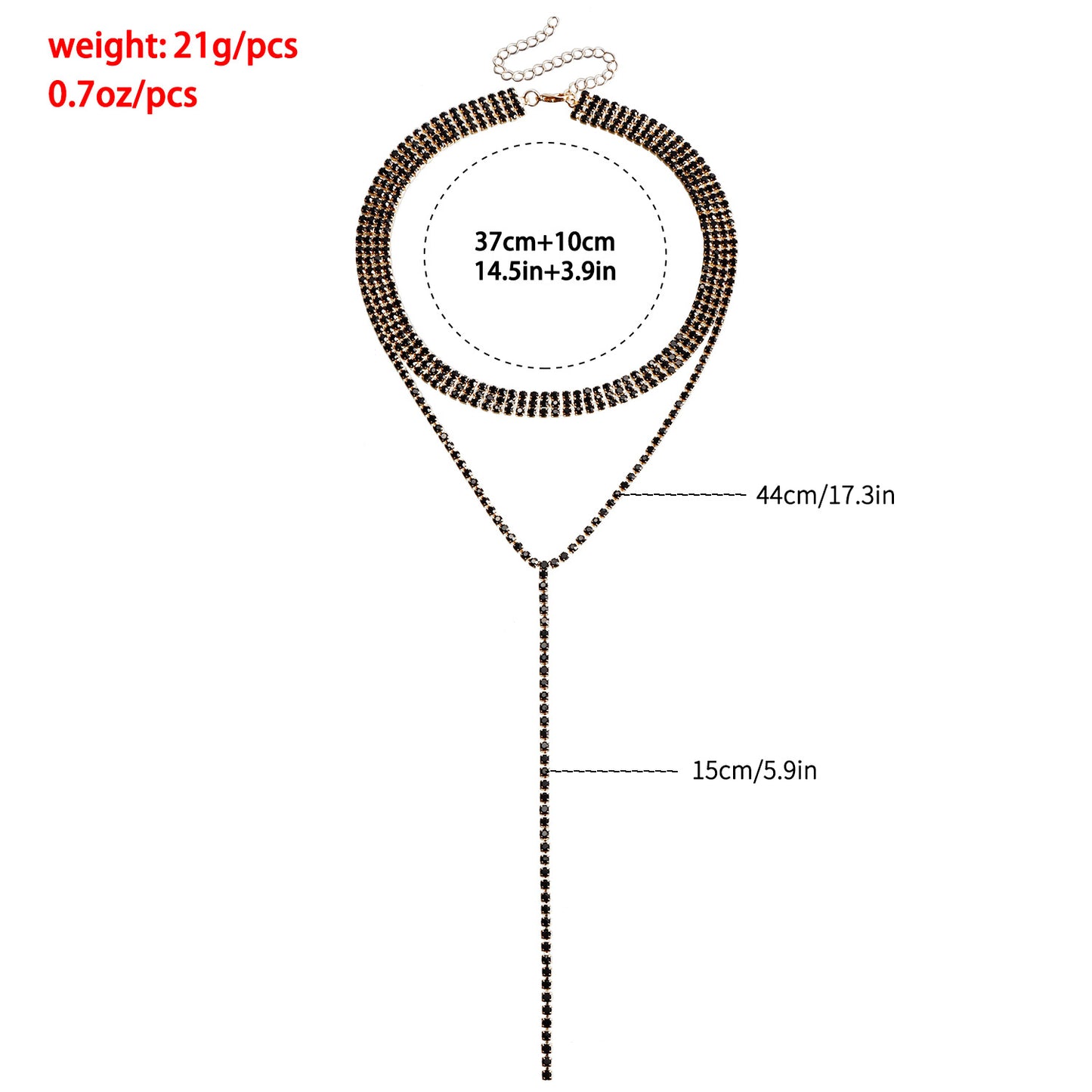 Geometric Style Long Layered Tassel Necklace for Women with Electroplated Metal Chain and Rhinestone Accents