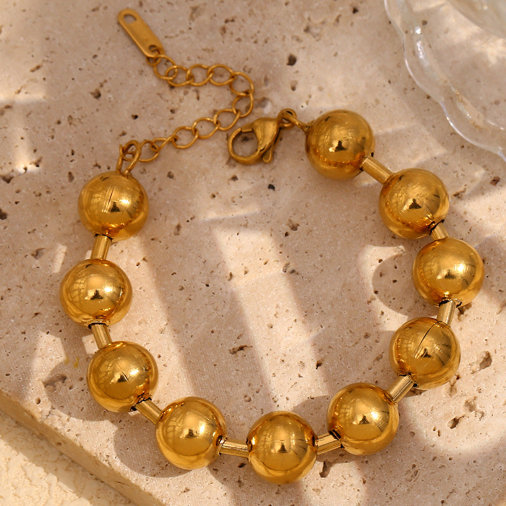Minimalist Fashionable Geometric Stainless Steel Plated 18K Gold Large Round Bead Bracelet for Women