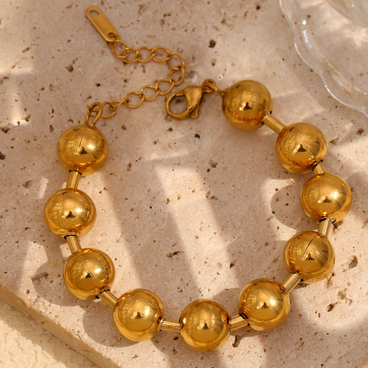 Minimalist Fashionable Geometric Stainless Steel Plated 18K Gold Large Round Bead Bracelet for Women
