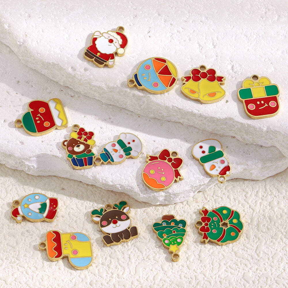 Colgante Minimalista de Moda con Temática Navideña en Acero Inoxidable con Baño de Oro de 18K con Motivos de Copo de Nieve y Papá Noel