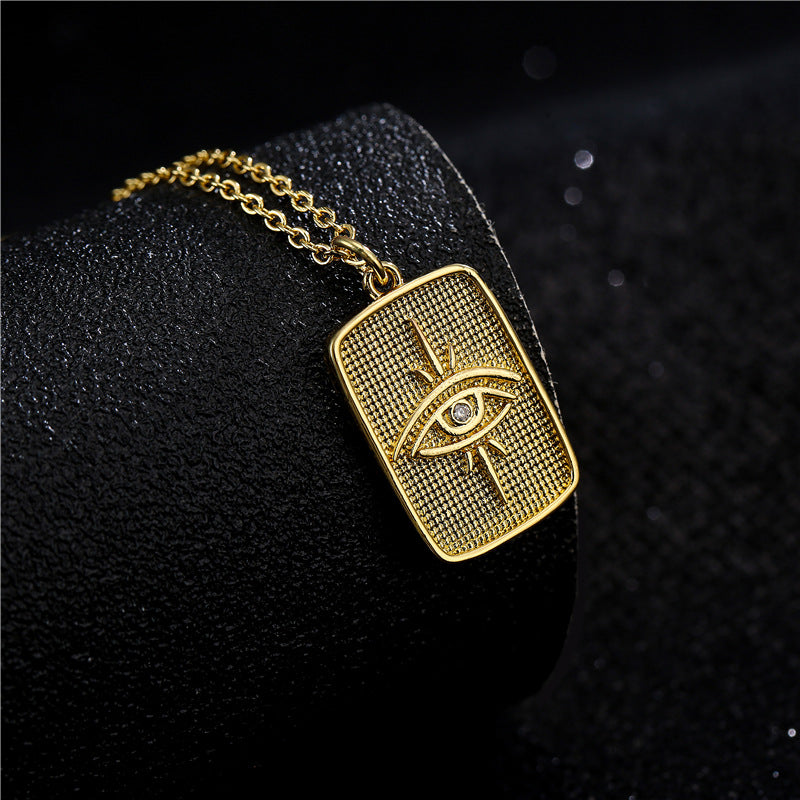 18K Gold Plated Brass Square Geometric Pendant Necklace with Micro-Inlay on Cable Chain