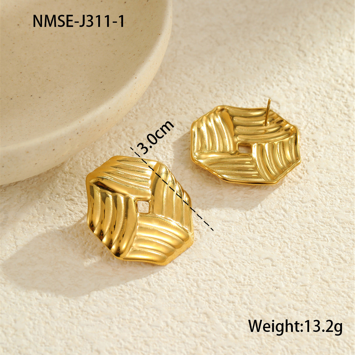 Pendientes de Tachuela de Acero Inoxidable Geométricos con Textura de Rombo y Acabado Chapado para Mujer
