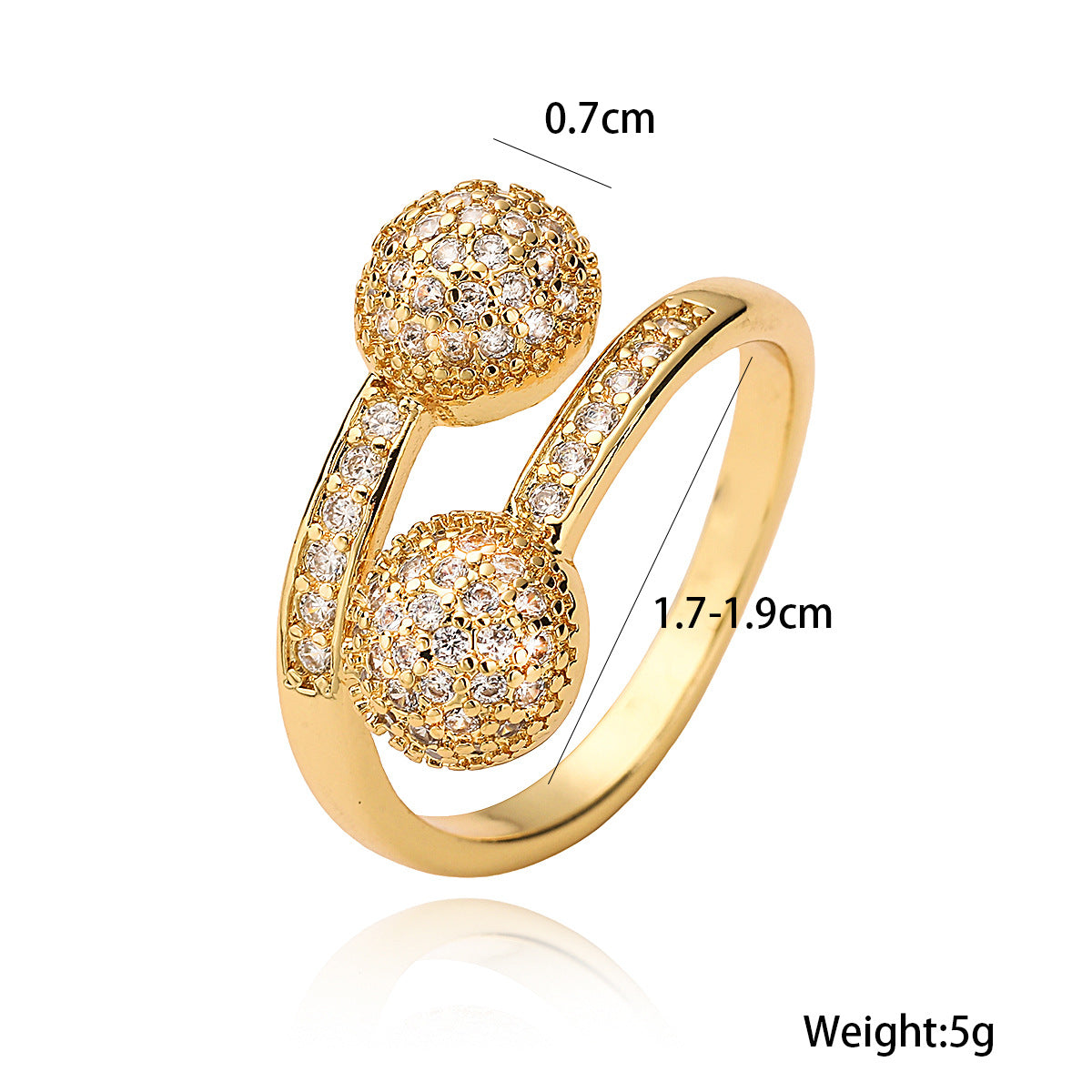 Minimalist Geometric Open Ring for Women Made of Brass with Real Gold Plating and Micro-Pavé Zirconia Accents
