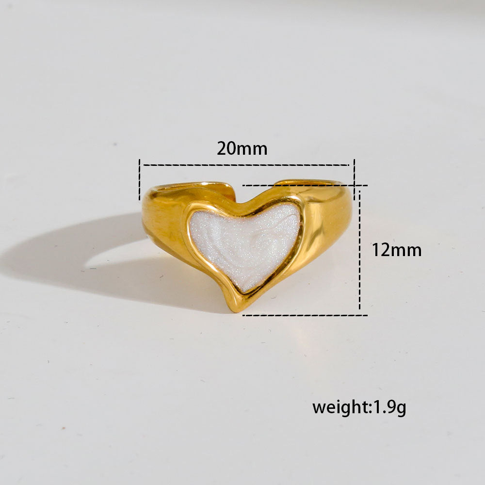 Anello aperto da donna in acciaio inossidabile con placcatura in oro, design geometrico a forma di cuore e ottagramma, stile moda pendolare