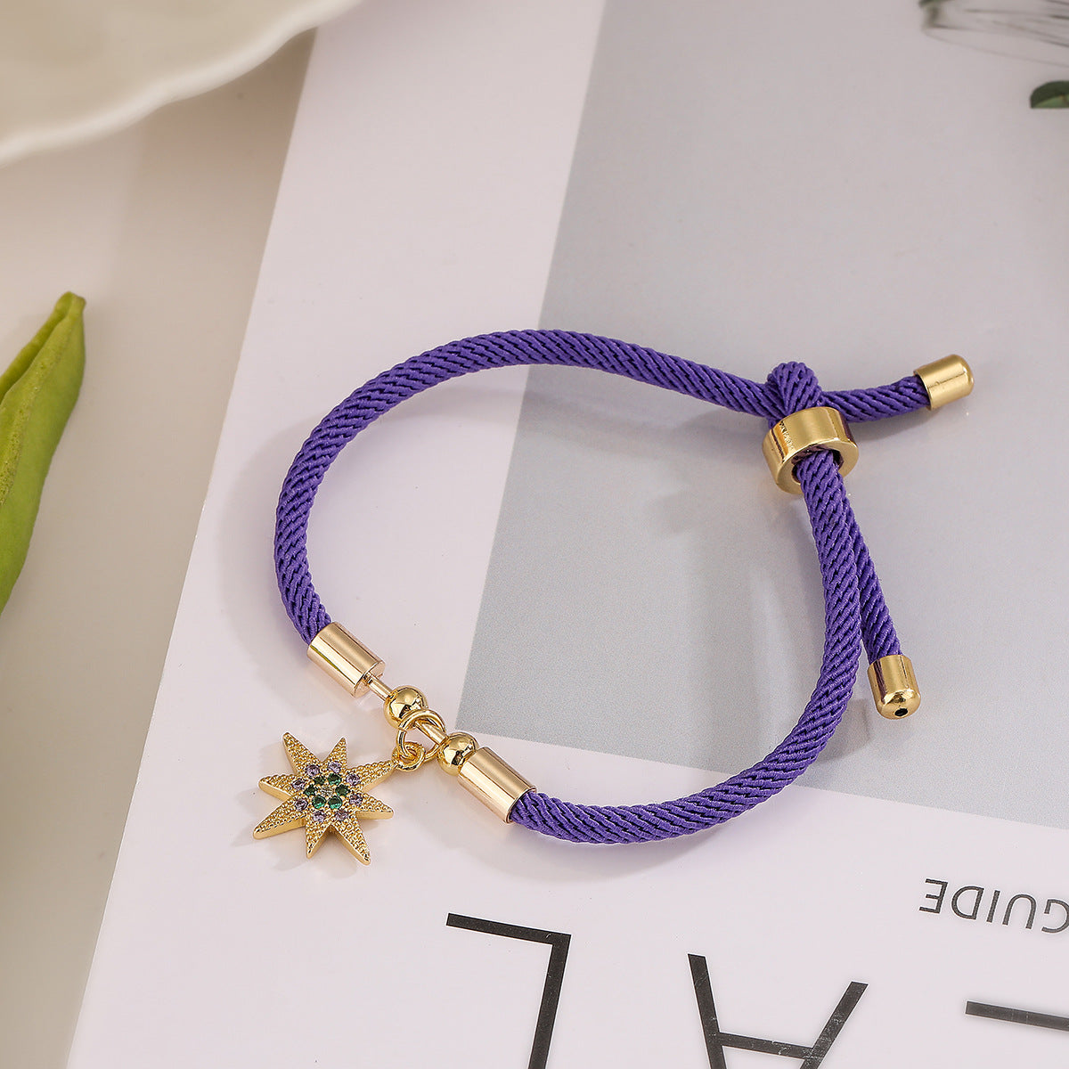 Geometric Pendant Adjustable Drawstring Bracelet for Women with Copper Base Plated in Real Gold and Micro-Paved Zirconia