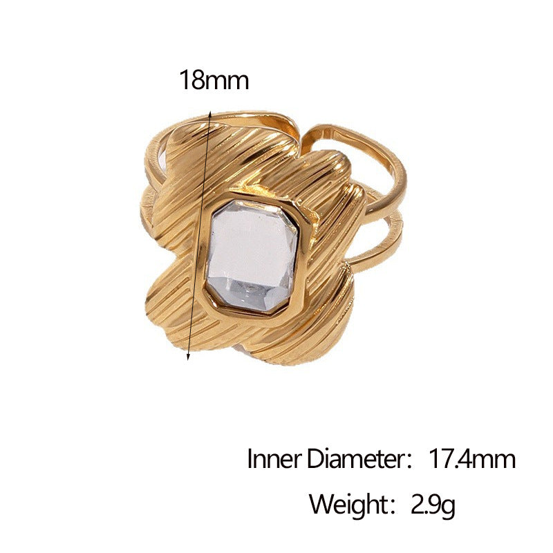 Minimalist Geometric Titanium Steel Ring with 18K Gold Plating and Rhinestone Inlay for Women