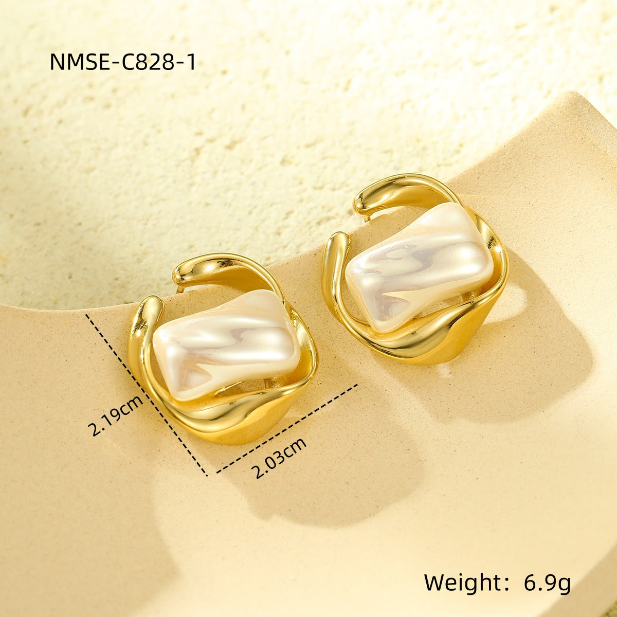 Pendientes de acero de titanio con incrustaciones de perlas, diseño geométrico irregular estilo vintage francés, joyería minimalista de moda galvanizada para mujer