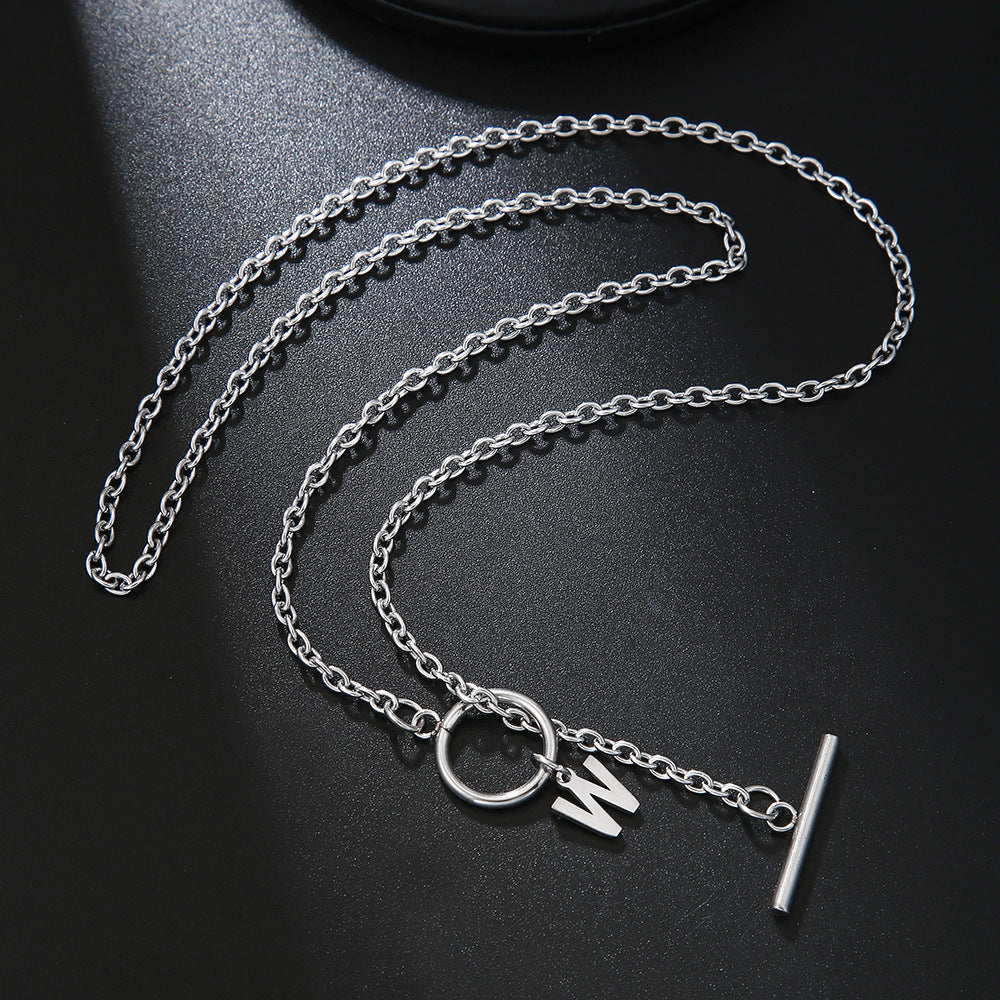 Hip-hop Streetwear Geometric Letter Titanium Steel Pendant Necklace with OT Clasp for Unisex