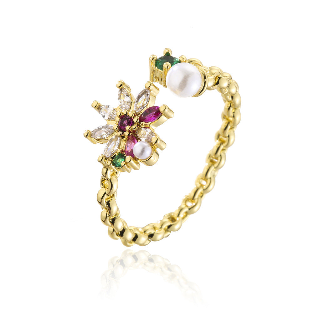 Ins Style 18K Gold Plated Copper Micro-Paved Zircon Irregular Geometric Open Ring for Women