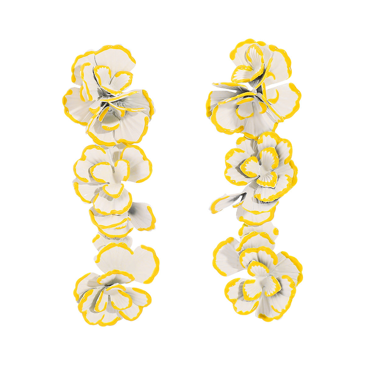 Sweet Bohemian Floral Alloy Earrings for Women with Painted Flower Pendant and Stainless Steel Posts